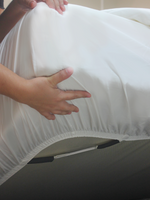 Cool Bamboo Snap On Sheet Set: side-to-side strap holds the fitted sheet in place